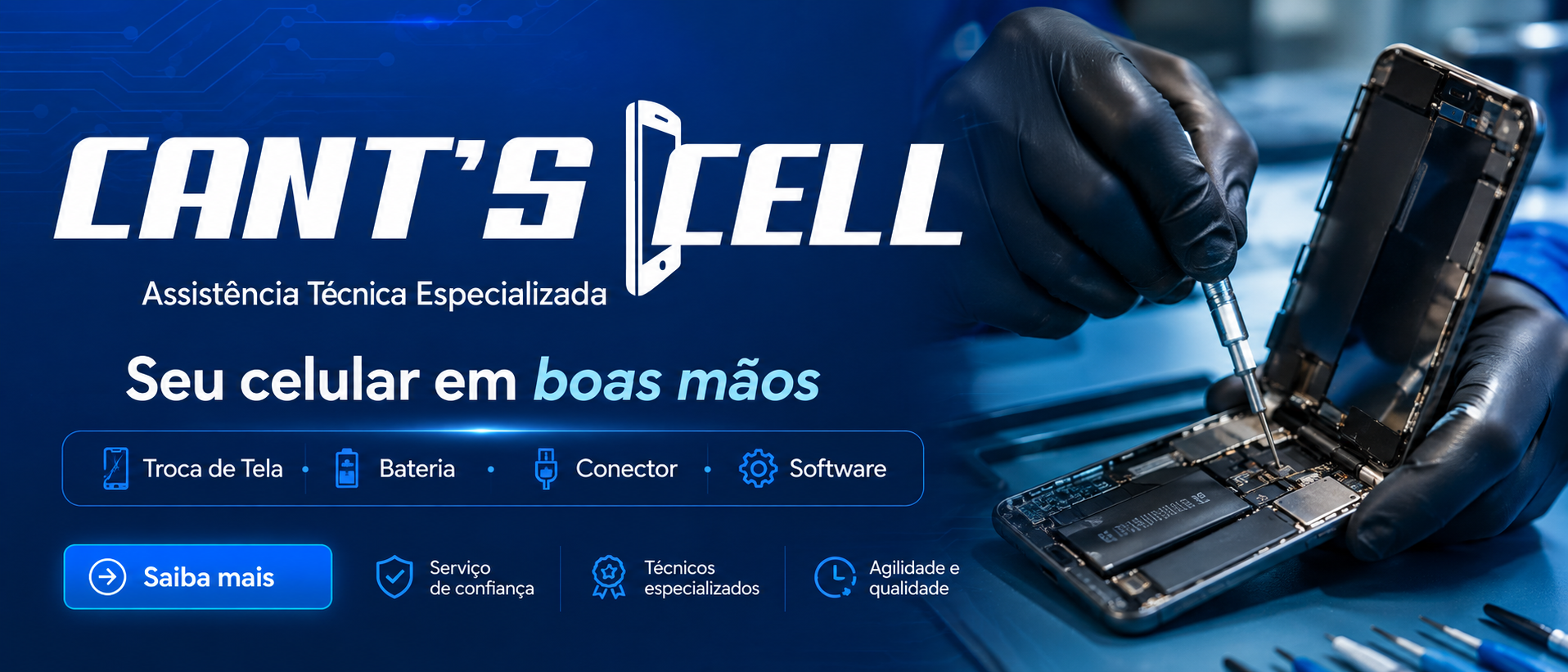 📱 Seu celular em boas mãos!  Na Cant’s Cell, você encontra assistência técnica especializada para cuidar do seu aparelho com segurança, agilidade e qualidade.  ✅ Troca de tela ✅ Substituição de bateria ✅ Reparo de conector ✅ Soluções de software ✅ Diagnó
